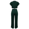 Women Casual Round Neck Drawstring Short Sleeve Top & High Waist Pants Set Summer Solid Two Piece Suit Sets Outfits Set Female - MAGUSTA BEAUTY