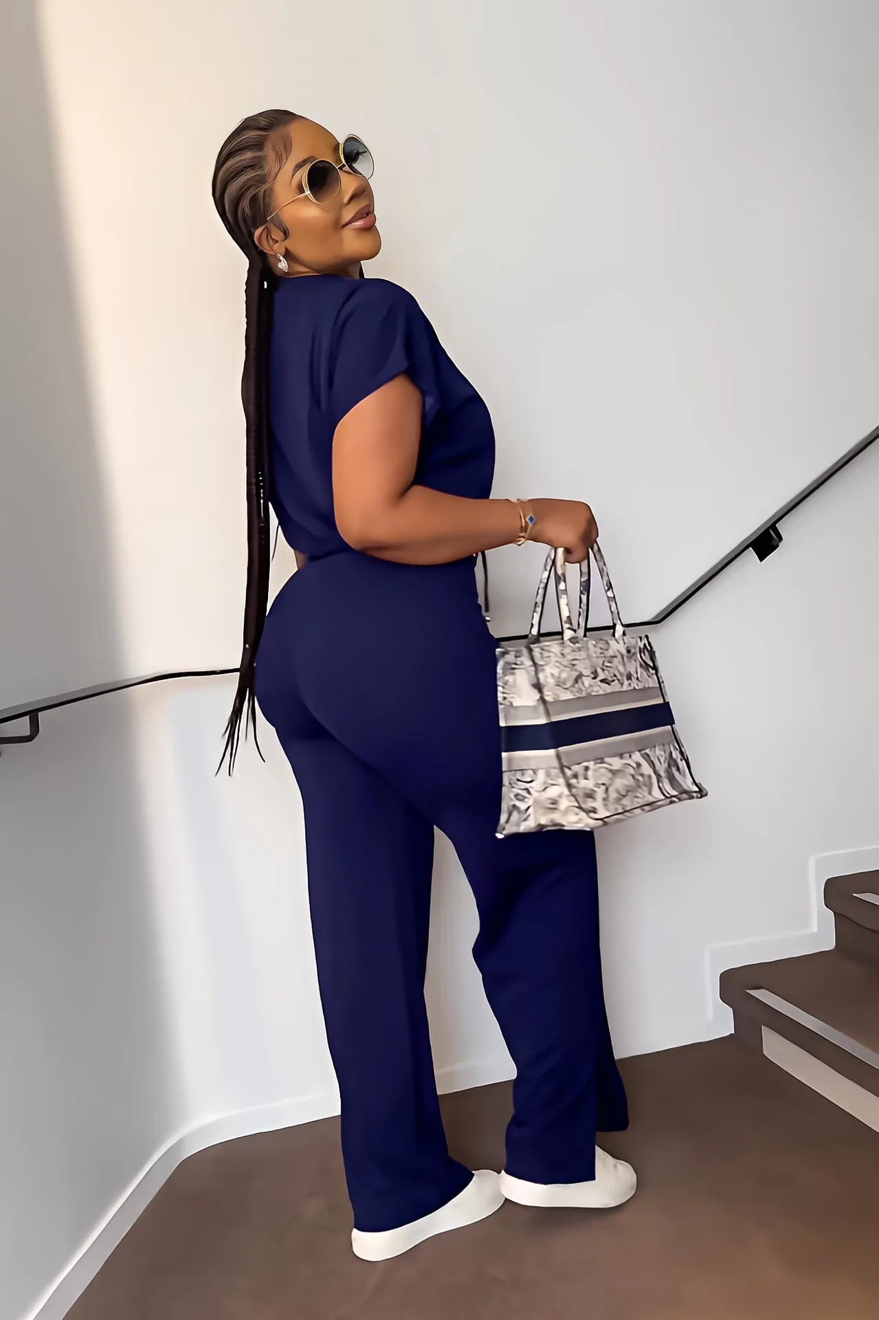 Women Casual Round Neck Drawstring Short Sleeve Top & High Waist Pants Set Summer Solid Two Piece Suit Sets Outfits Set Female - MAGUSTA BEAUTY