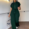 Women Casual Round Neck Drawstring Short Sleeve Top & High Waist Pants Set Summer Solid Two Piece Suit Sets Outfits Set Female - MAGUSTA BEAUTY