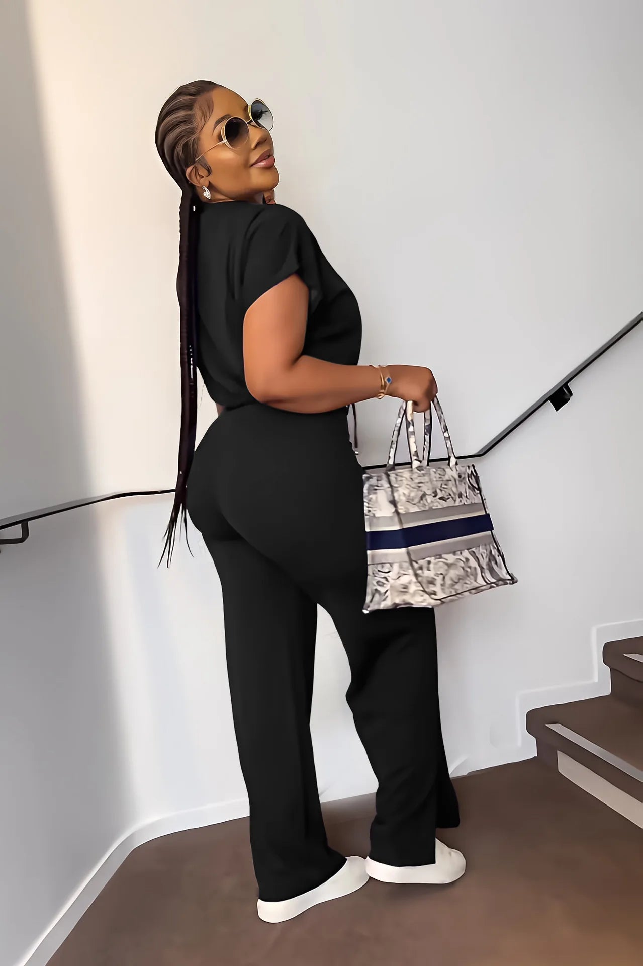 Women Casual Round Neck Drawstring Short Sleeve Top & High Waist Pants Set Summer Solid Two Piece Suit Sets Outfits Set Female - MAGUSTA BEAUTY