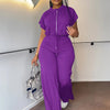 Women Casual Round Neck Drawstring Short Sleeve Top & High Waist Pants Set Summer Solid Two Piece Suit Sets Outfits Set Female - MAGUSTA BEAUTY