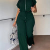 Women Casual Round Neck Drawstring Short Sleeve Top & High Waist Pants Set Summer Solid Two Piece Suit Sets Outfits Set Female - MAGUSTA BEAUTY