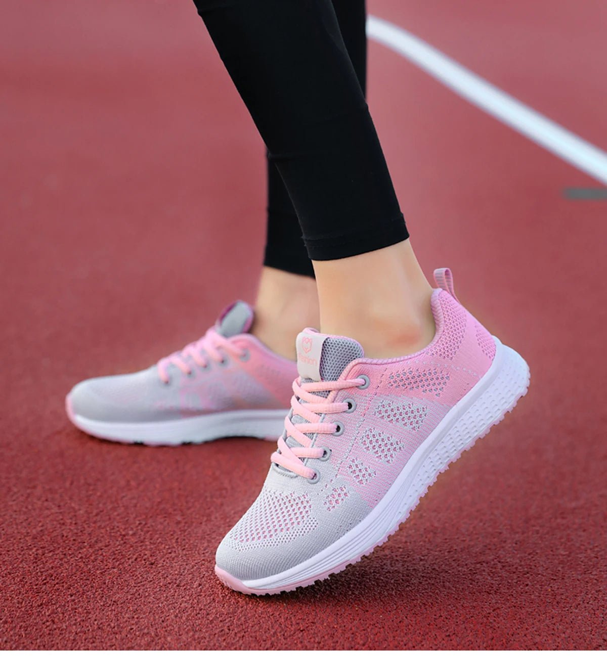 Women Casual Shoes Breathable Walking Mesh Lace Up Flat Shoes Sneakers Women Tenis Feminino Pink Black White - MAGUSTA BEAUTY