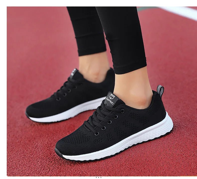 Women Casual Shoes Breathable Walking Mesh Lace Up Flat Shoes Sneakers Women Tenis Feminino Pink Black White - MAGUSTA BEAUTY