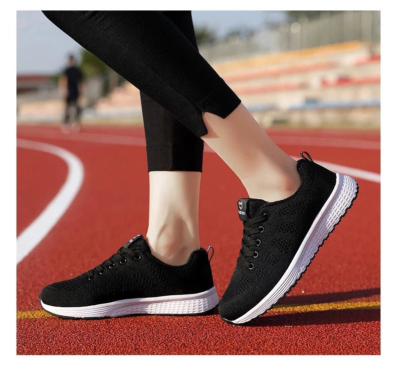 Women Casual Shoes Breathable Walking Mesh Lace Up Flat Shoes Sneakers Women Tenis Feminino Pink Black White - MAGUSTA BEAUTY