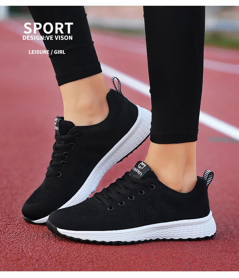 Women Casual Shoes Breathable Walking Mesh Lace Up Flat Shoes Sneakers Women Tenis Feminino Pink Black White - MAGUSTA BEAUTY