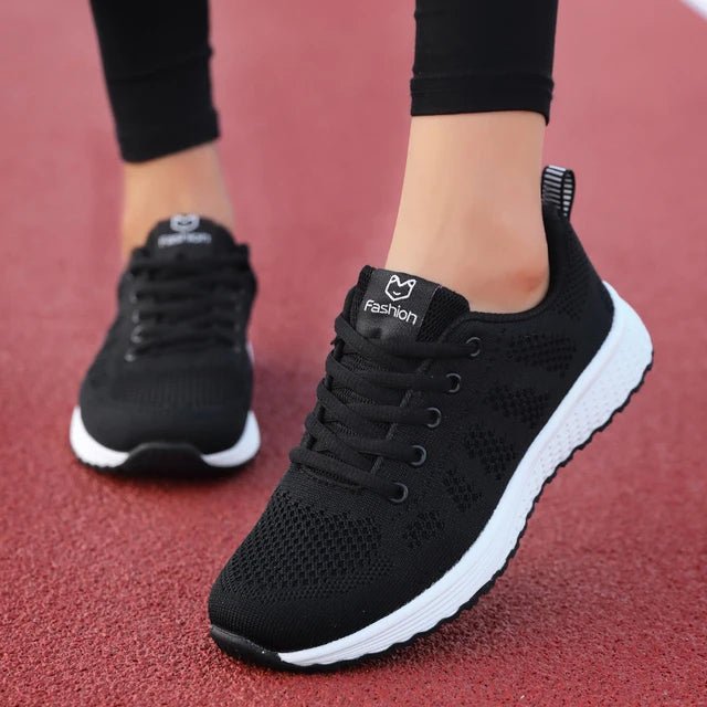 Women Casual Shoes Breathable Walking Mesh Lace Up Flat Shoes Sneakers Women Tenis Feminino Pink Black White - MAGUSTA BEAUTY