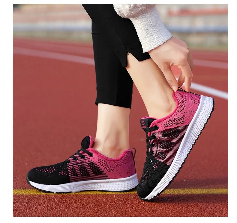 Women Casual Shoes Breathable Walking Mesh Lace Up Flat Shoes Sneakers Women Tenis Feminino Pink Black White - MAGUSTA BEAUTY