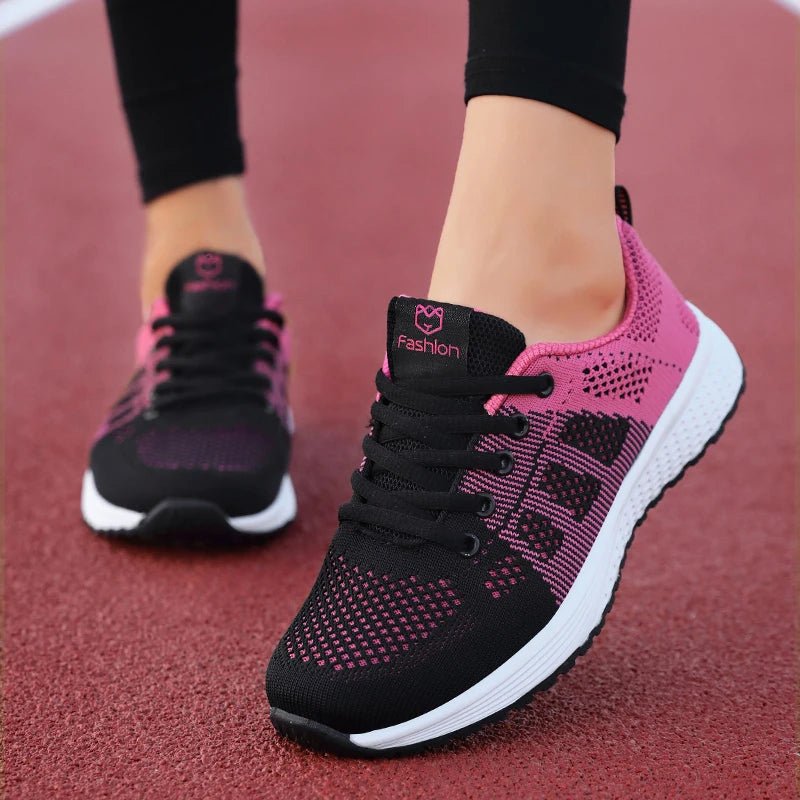 Women Casual Shoes Breathable Walking Mesh Lace Up Flat Shoes Sneakers Women Tenis Feminino Pink Black White - MAGUSTA BEAUTY