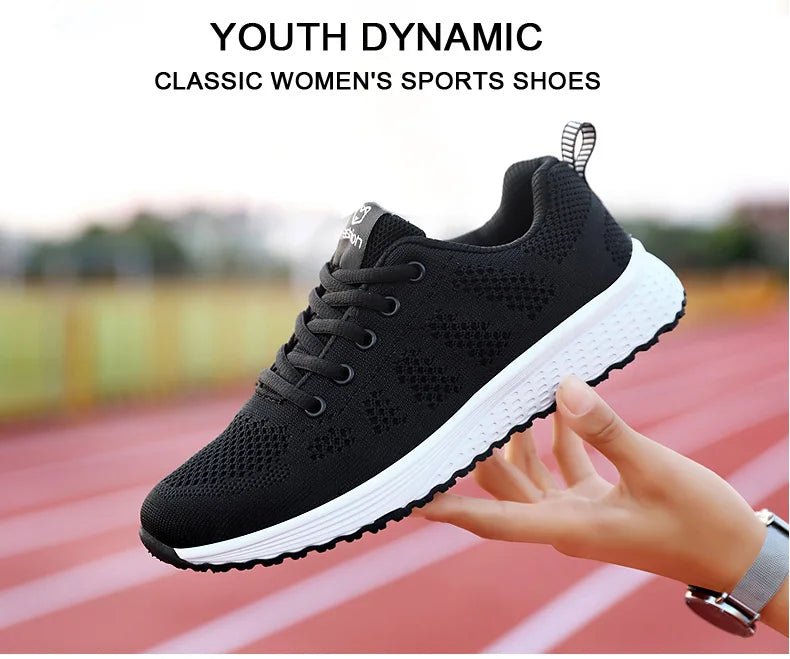 Women Casual Shoes Breathable Walking Mesh Lace Up Flat Shoes Sneakers Women Tenis Feminino Pink Black White - MAGUSTA BEAUTY