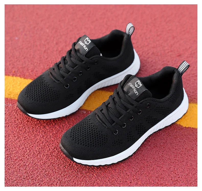 Women Casual Shoes Breathable Walking Mesh Lace Up Flat Shoes Sneakers Women Tenis Feminino Pink Black White - MAGUSTA BEAUTY