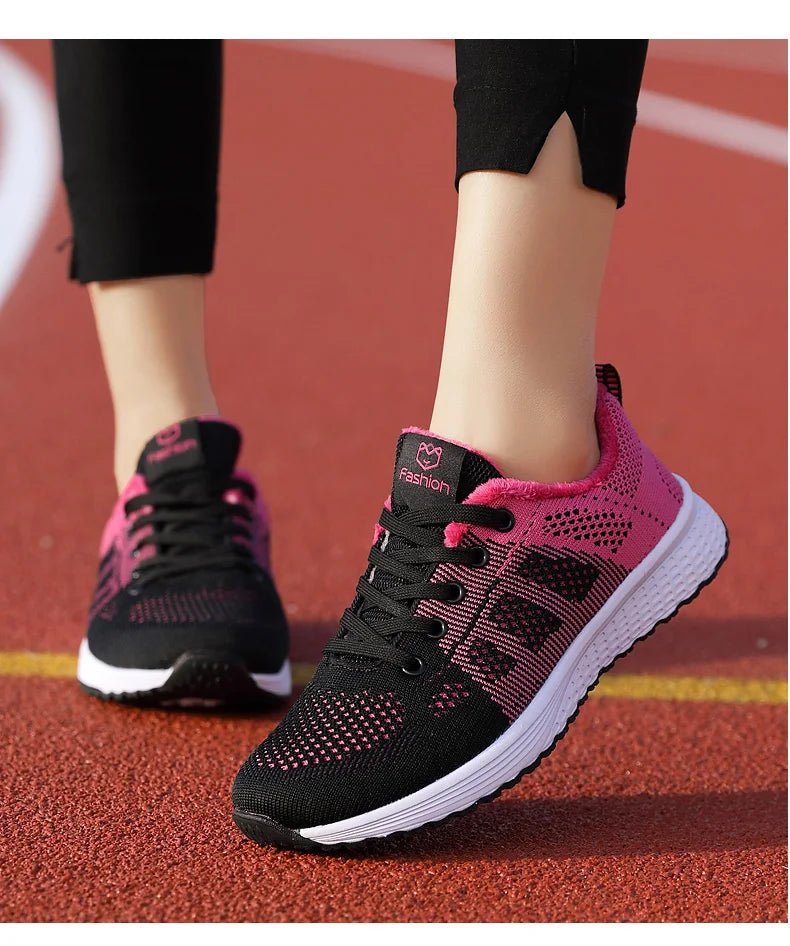 Women Casual Shoes Breathable Walking Mesh Lace Up Flat Shoes Sneakers Women Tenis Feminino Pink Black White - MAGUSTA BEAUTY