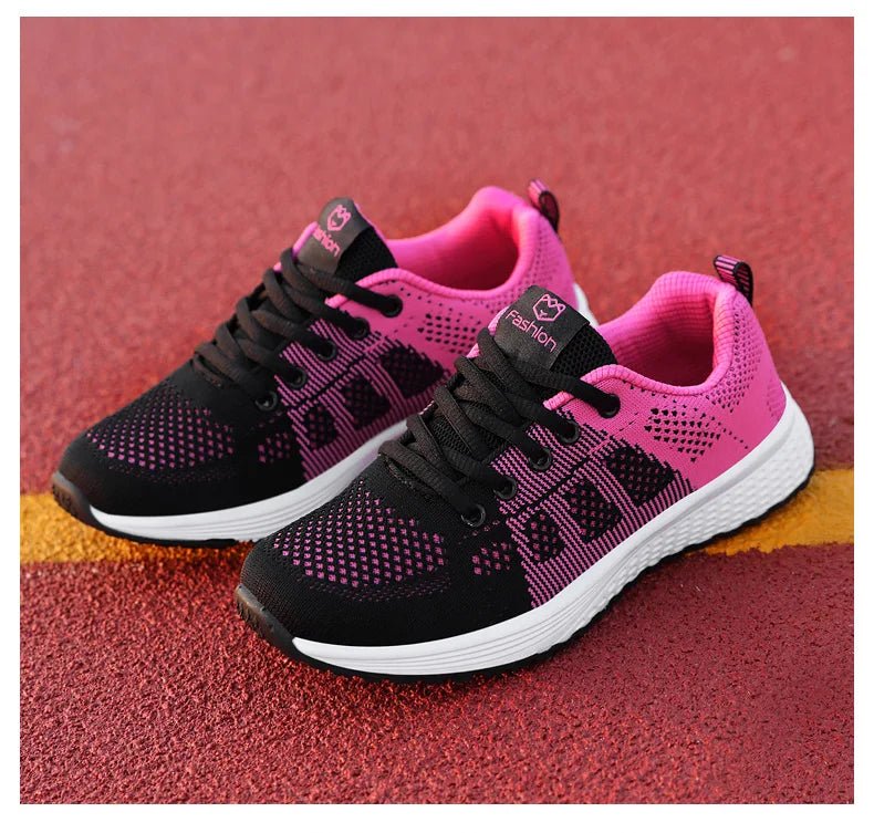 Women Casual Shoes Breathable Walking Mesh Lace Up Flat Shoes Sneakers Women Tenis Feminino Pink Black White - MAGUSTA BEAUTY