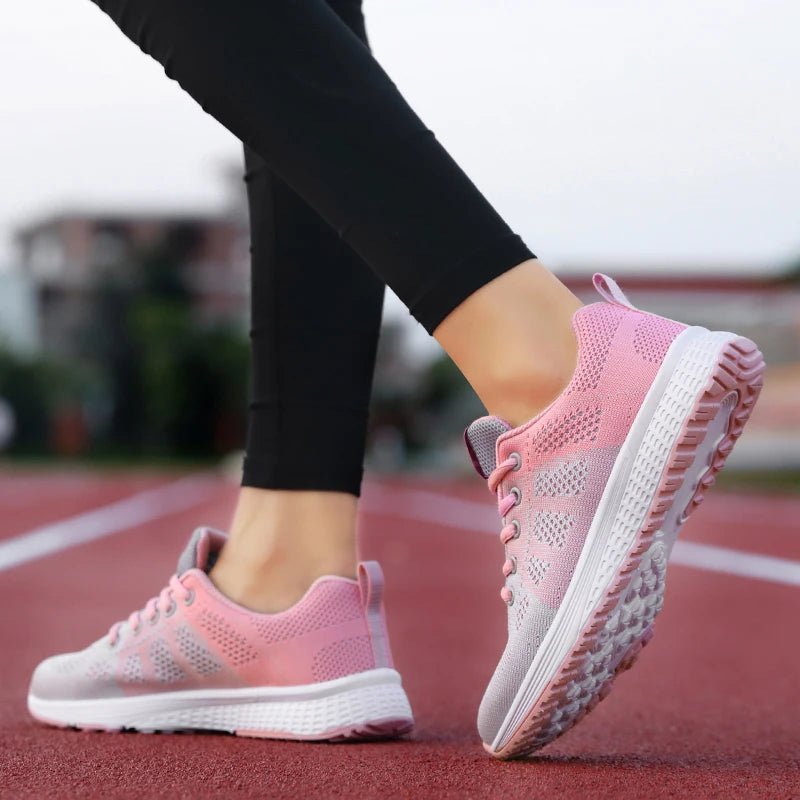 Women Casual Shoes Breathable Walking Mesh Lace Up Flat Shoes Sneakers Women Tenis Feminino Pink Black White - MAGUSTA BEAUTY