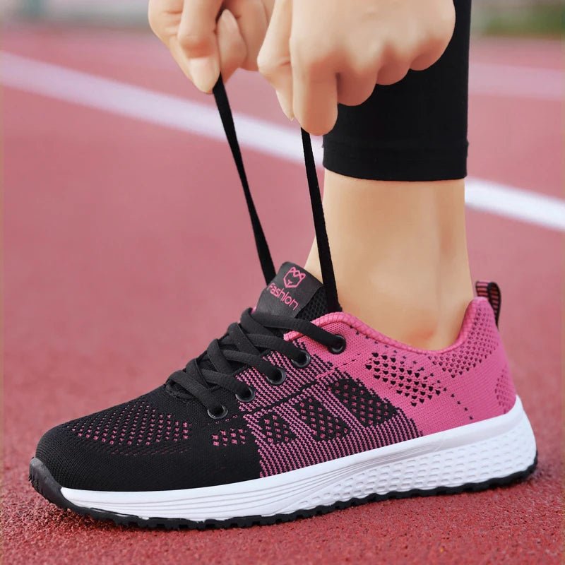 Women Casual Shoes Breathable Walking Mesh Lace Up Flat Shoes Sneakers Women Tenis Feminino Pink Black White - MAGUSTA BEAUTY
