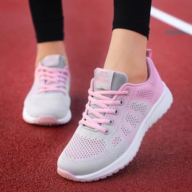 Women Casual Shoes Breathable Walking Mesh Lace Up Flat Shoes Sneakers Women Tenis Feminino Pink Black White - MAGUSTA BEAUTY