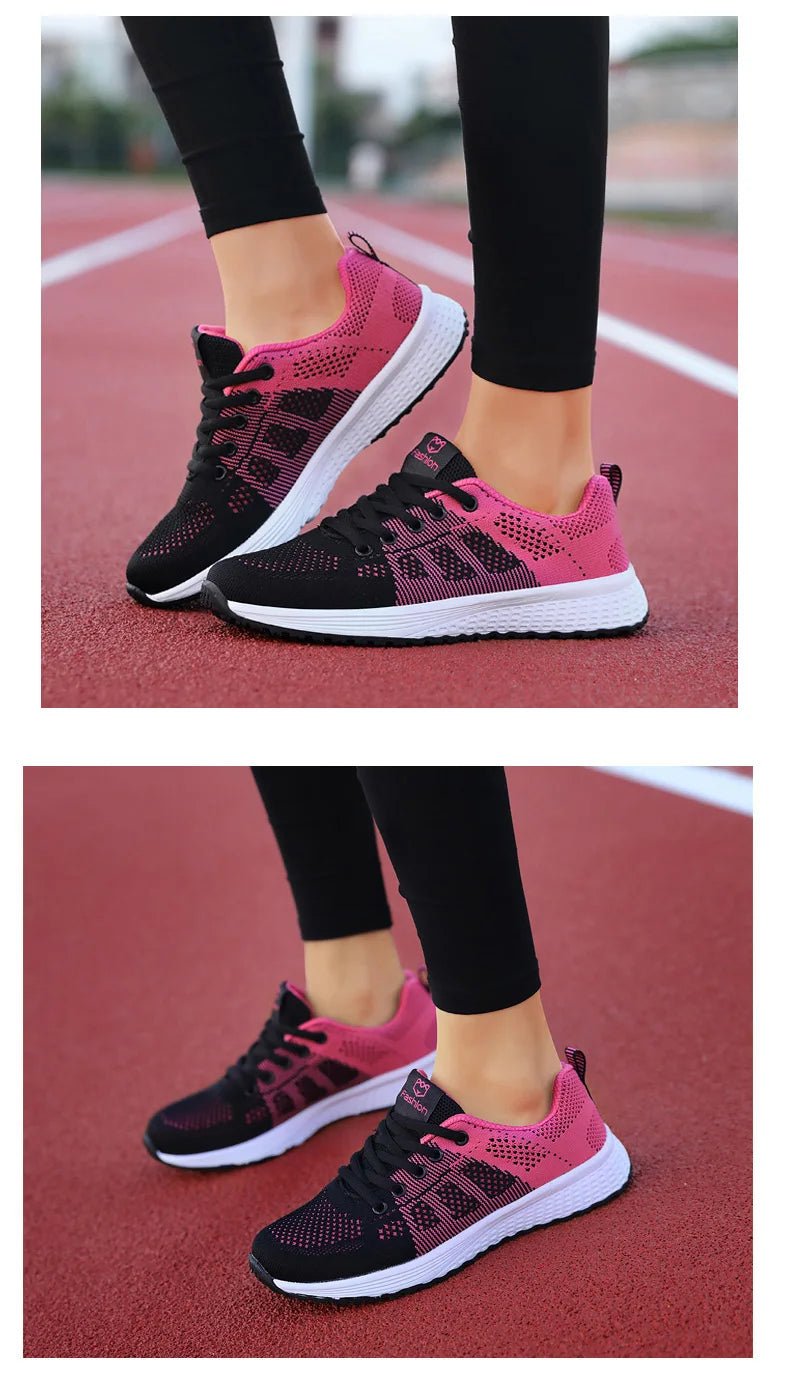 Women Casual Shoes Breathable Walking Mesh Lace Up Flat Shoes Sneakers Women Tenis Feminino Pink Black White - MAGUSTA BEAUTY