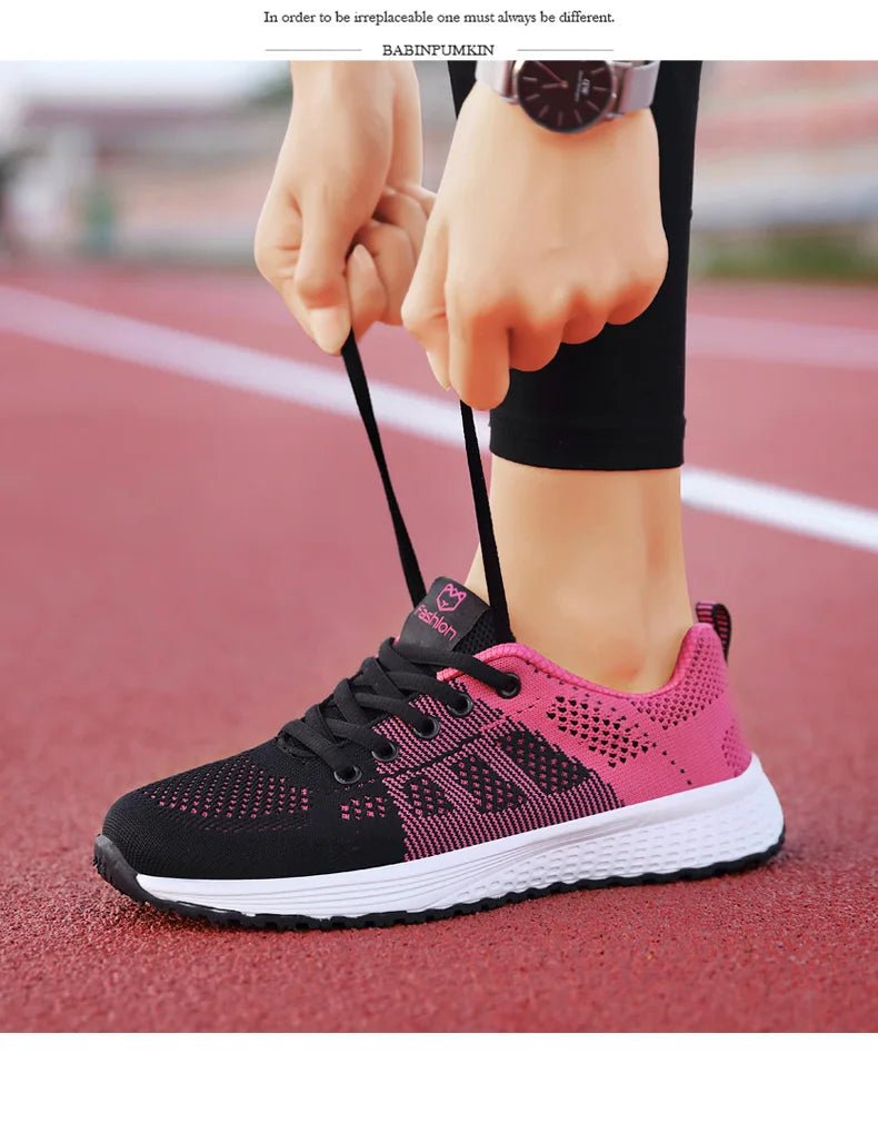 Women Casual Shoes Breathable Walking Mesh Lace Up Flat Shoes Sneakers Women Tenis Feminino Pink Black White - MAGUSTA BEAUTY
