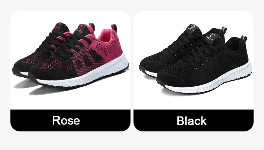 Women Casual Shoes Breathable Walking Mesh Lace Up Flat Shoes Sneakers Women Tenis Feminino Pink Black White - MAGUSTA BEAUTY