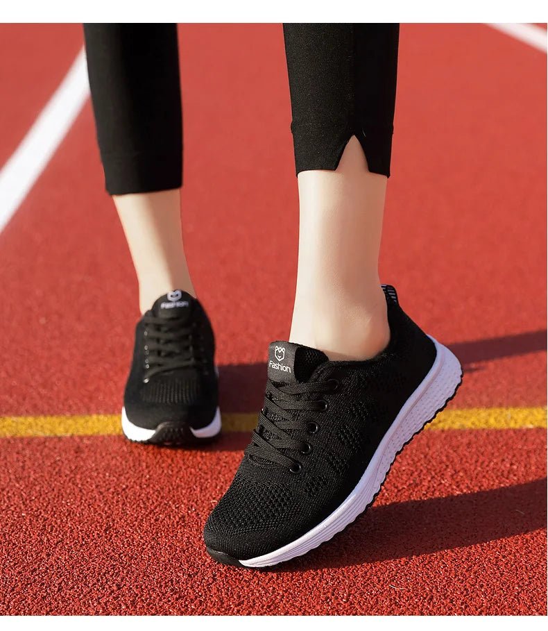 Women Casual Shoes Breathable Walking Mesh Lace Up Flat Shoes Sneakers Women Tenis Feminino Pink Black White - MAGUSTA BEAUTY