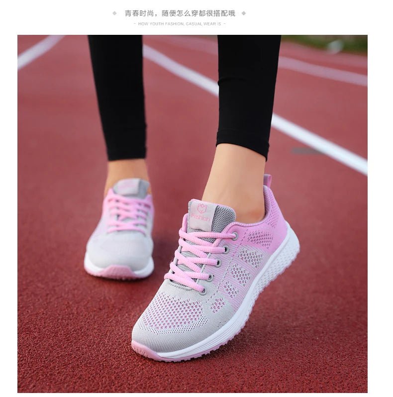Women Casual Shoes Breathable Walking Mesh Lace Up Flat Shoes Sneakers Women Tenis Feminino Pink Black White - MAGUSTA BEAUTY