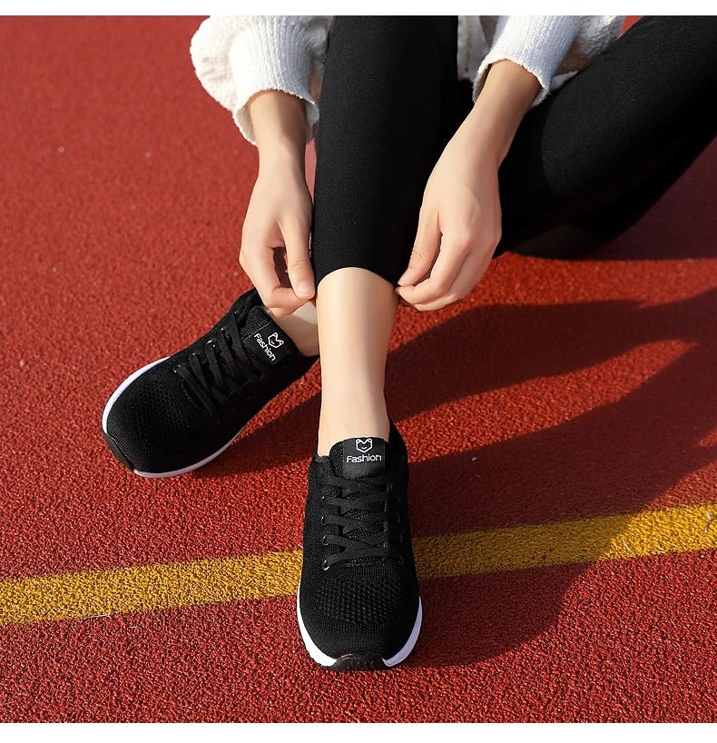 Women Casual Shoes Breathable Walking Mesh Lace Up Flat Shoes Sneakers Women Tenis Feminino Pink Black White - MAGUSTA BEAUTY