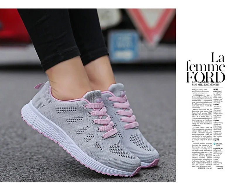 Women Casual Shoes Fashion Breathable Walking Mesh Flat Shoes Sneakers Women 2021 Gym Vulcanized Shoes White Female Footwear - MAGUSTA BEAUTY