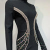 Women Celebrity Sexy Beading Crystal Diamonds Black White Maxi Long Bodycon Bandage Dress 2024 Elegant Evening Club Party Dress - MAGUSTA BEAUTY