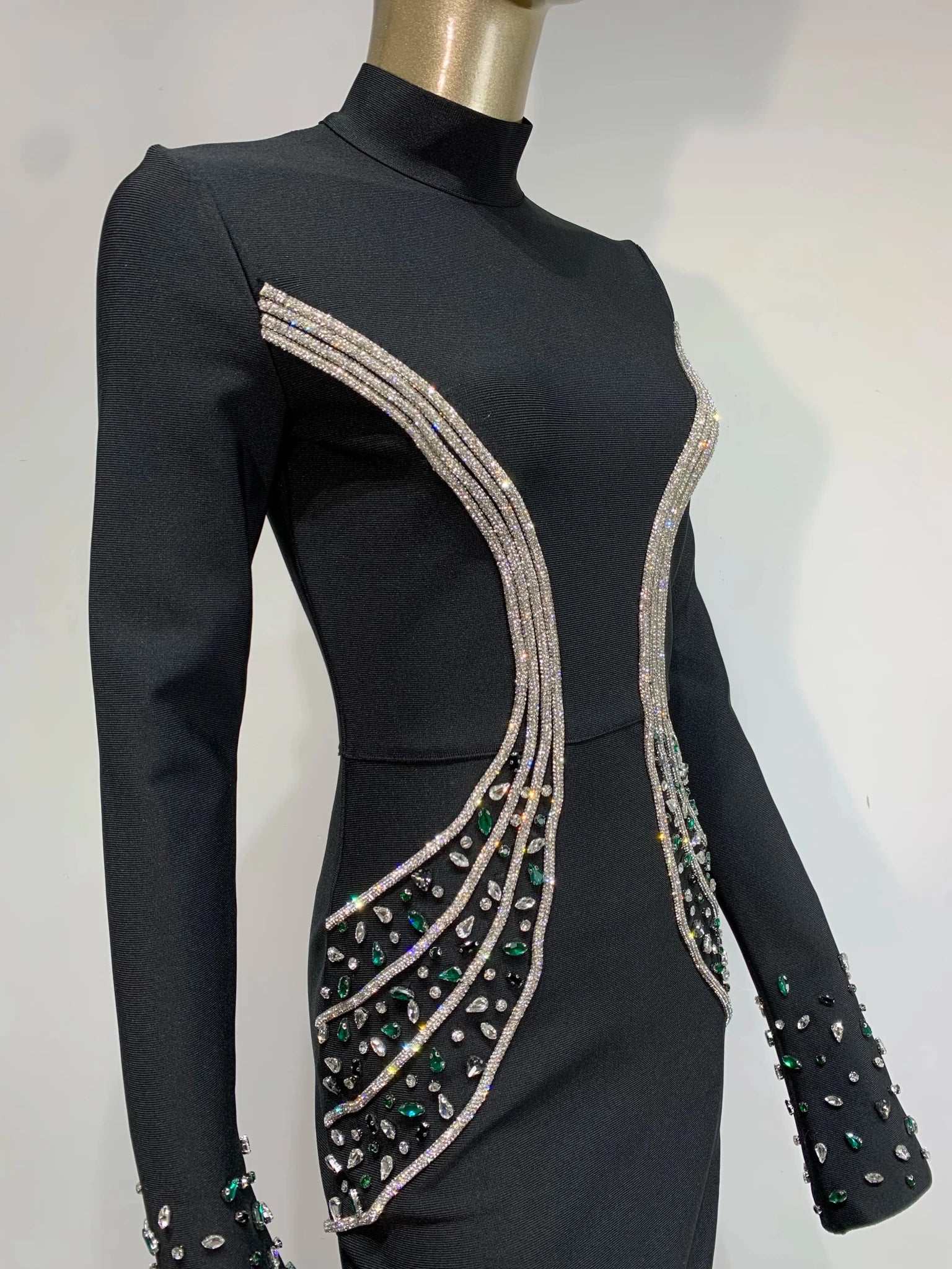 Women Celebrity Sexy Beading Crystal Diamonds Black White Maxi Long Bodycon Bandage Dress 2024 Elegant Evening Club Party Dress - MAGUSTA BEAUTY