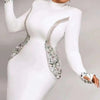Women Celebrity Sexy Beading Crystal Diamonds Black White Maxi Long Bodycon Bandage Dress 2024 Elegant Evening Club Party Dress - MAGUSTA BEAUTY