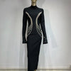 Women Celebrity Sexy Beading Crystal Diamonds Black White Maxi Long Bodycon Bandage Dress 2024 Elegant Evening Club Party Dress - MAGUSTA BEAUTY