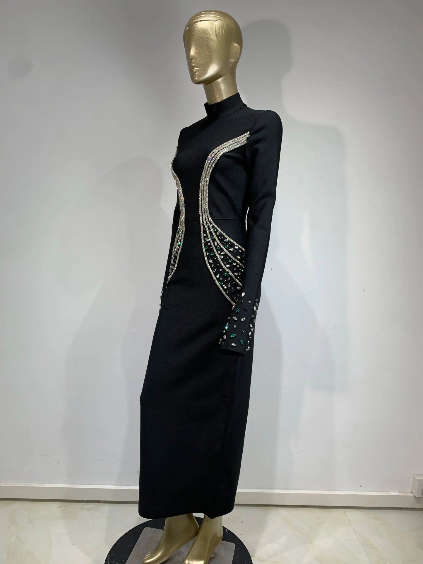 Women Celebrity Sexy Beading Crystal Diamonds Black White Maxi Long Bodycon Bandage Dress 2024 Elegant Evening Club Party Dress - MAGUSTA BEAUTY