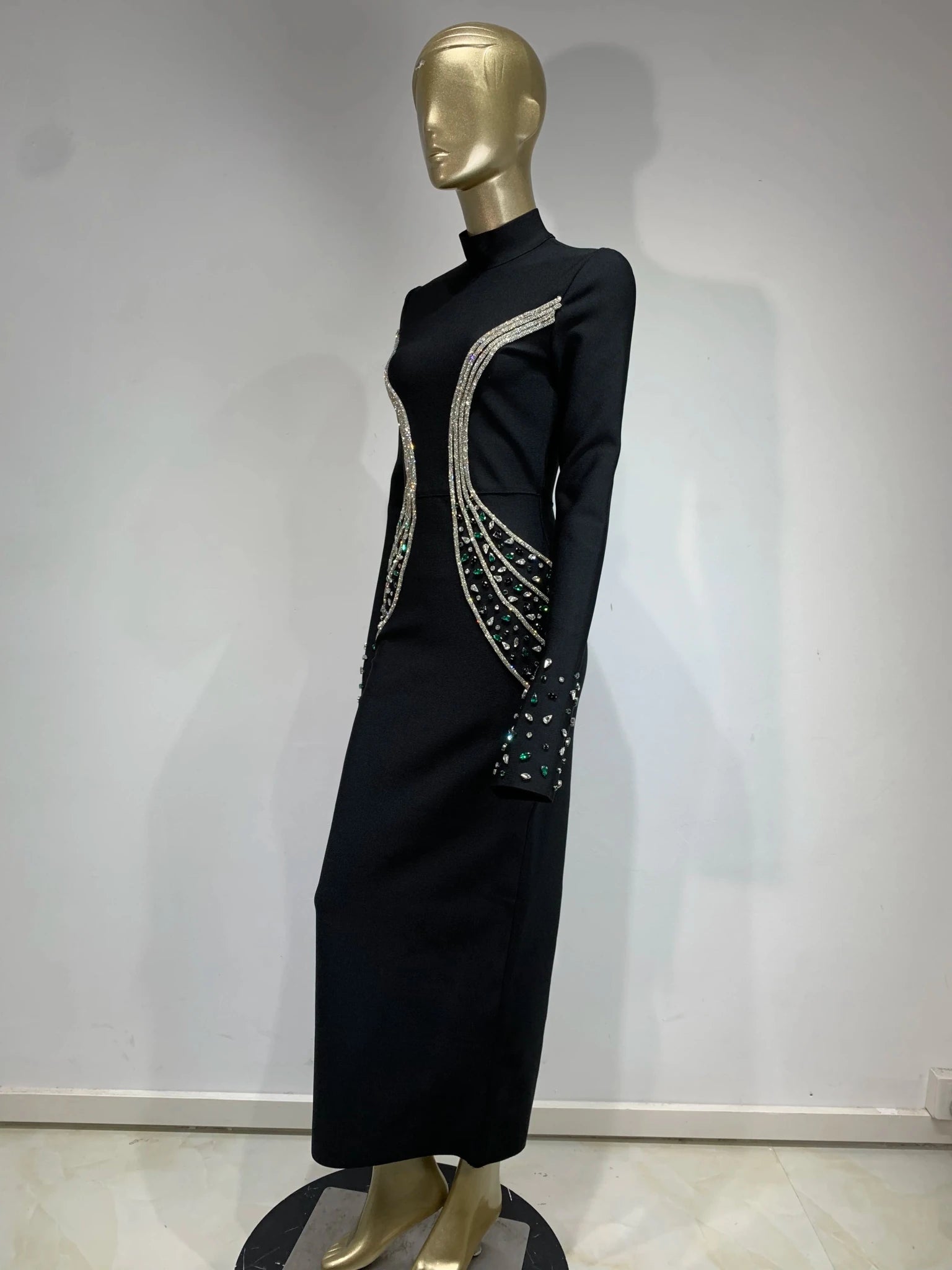 Women Celebrity Sexy Beading Crystal Diamonds Black White Maxi Long Bodycon Bandage Dress 2024 Elegant Evening Club Party Dress - MAGUSTA BEAUTY