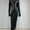 Women Celebrity Sexy Beading Crystal Diamonds Black White Maxi Long Bodycon Bandage Dress 2024 Elegant Evening Club Party Dress - MAGUSTA BEAUTY