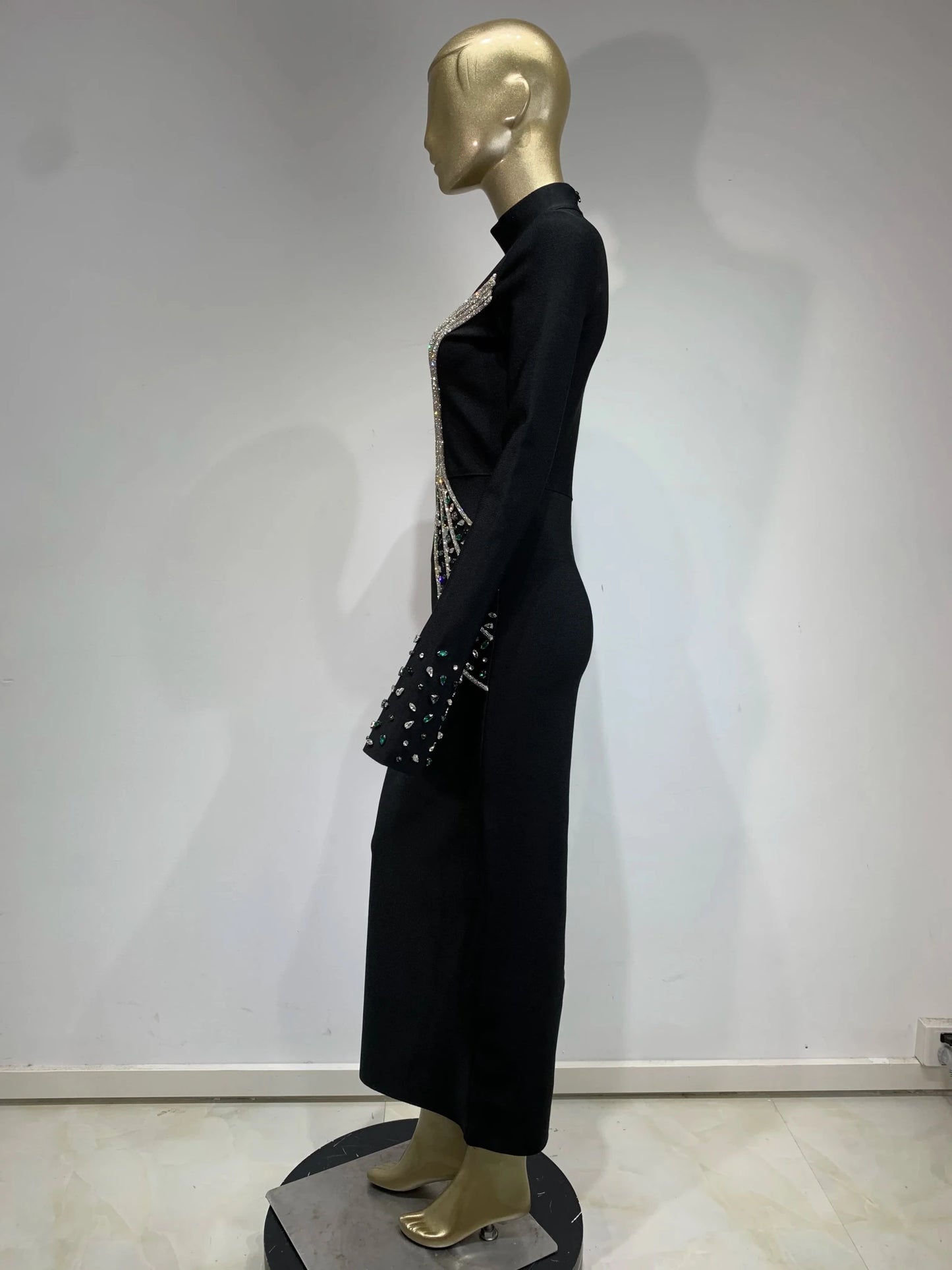 Women Celebrity Sexy Beading Crystal Diamonds Black White Maxi Long Bodycon Bandage Dress 2024 Elegant Evening Club Party Dress - MAGUSTA BEAUTY