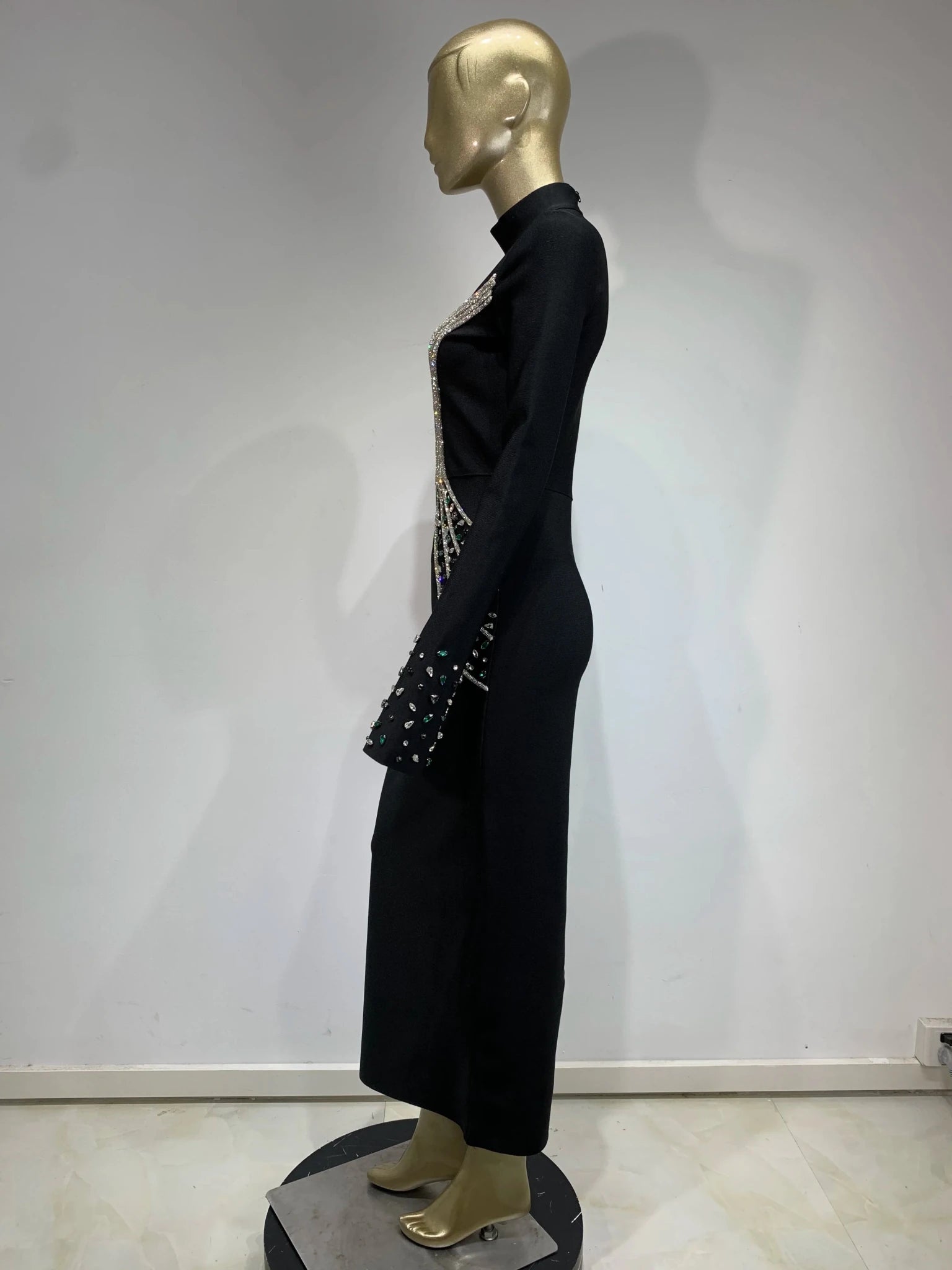 Women Celebrity Sexy Beading Crystal Diamonds Black White Maxi Long Bodycon Bandage Dress 2024 Elegant Evening Club Party Dress - MAGUSTA BEAUTY