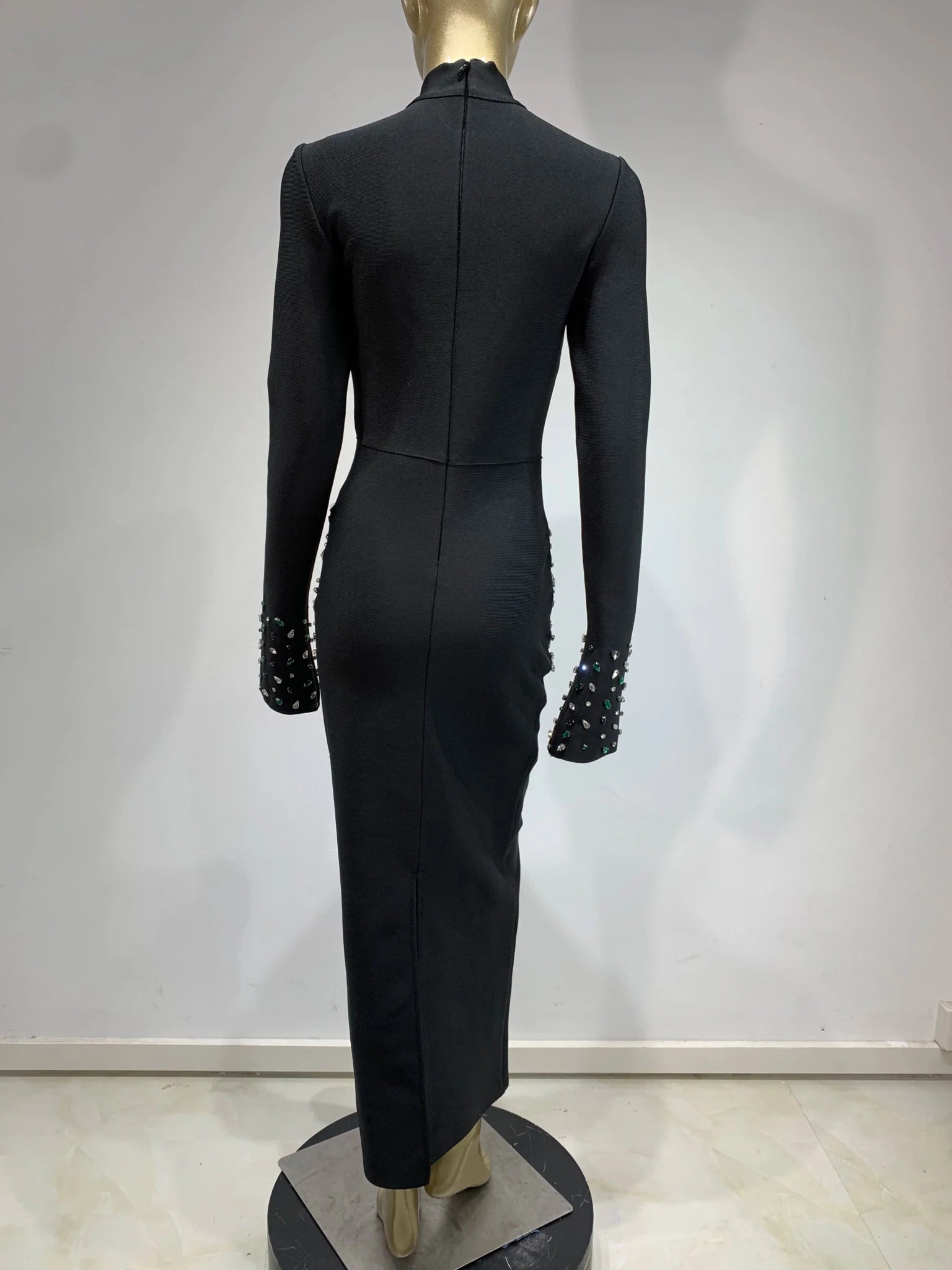 Women Celebrity Sexy Beading Crystal Diamonds Black White Maxi Long Bodycon Bandage Dress 2024 Elegant Evening Club Party Dress - MAGUSTA BEAUTY