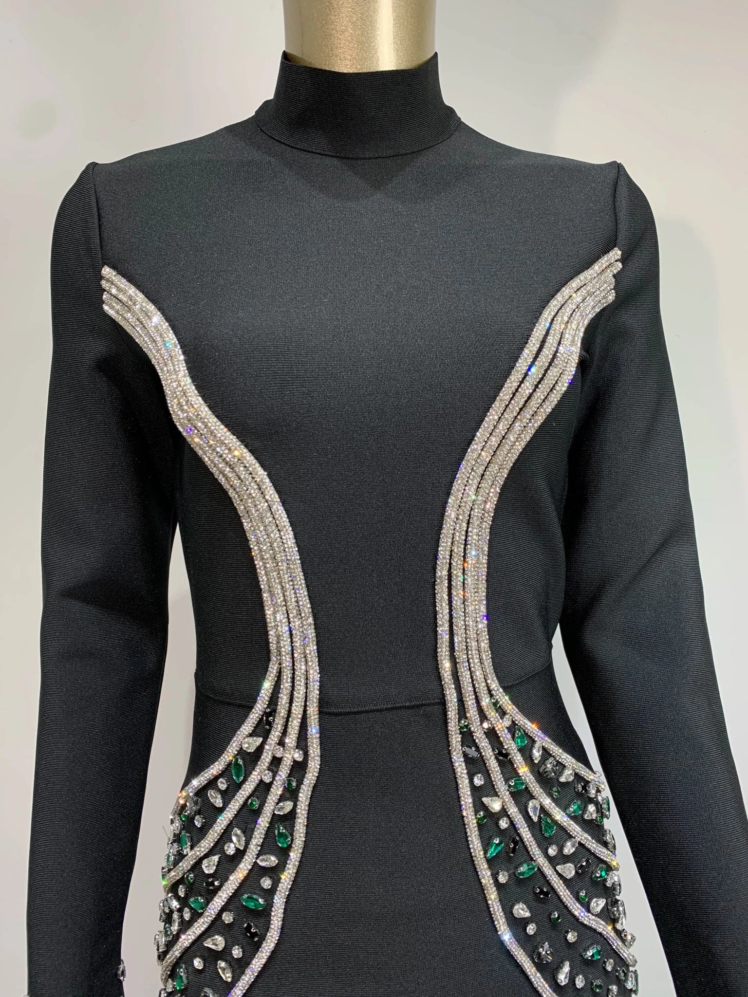 Women Celebrity Sexy Beading Crystal Diamonds Black White Maxi Long Bodycon Bandage Dress 2024 Elegant Evening Club Party Dress - MAGUSTA BEAUTY