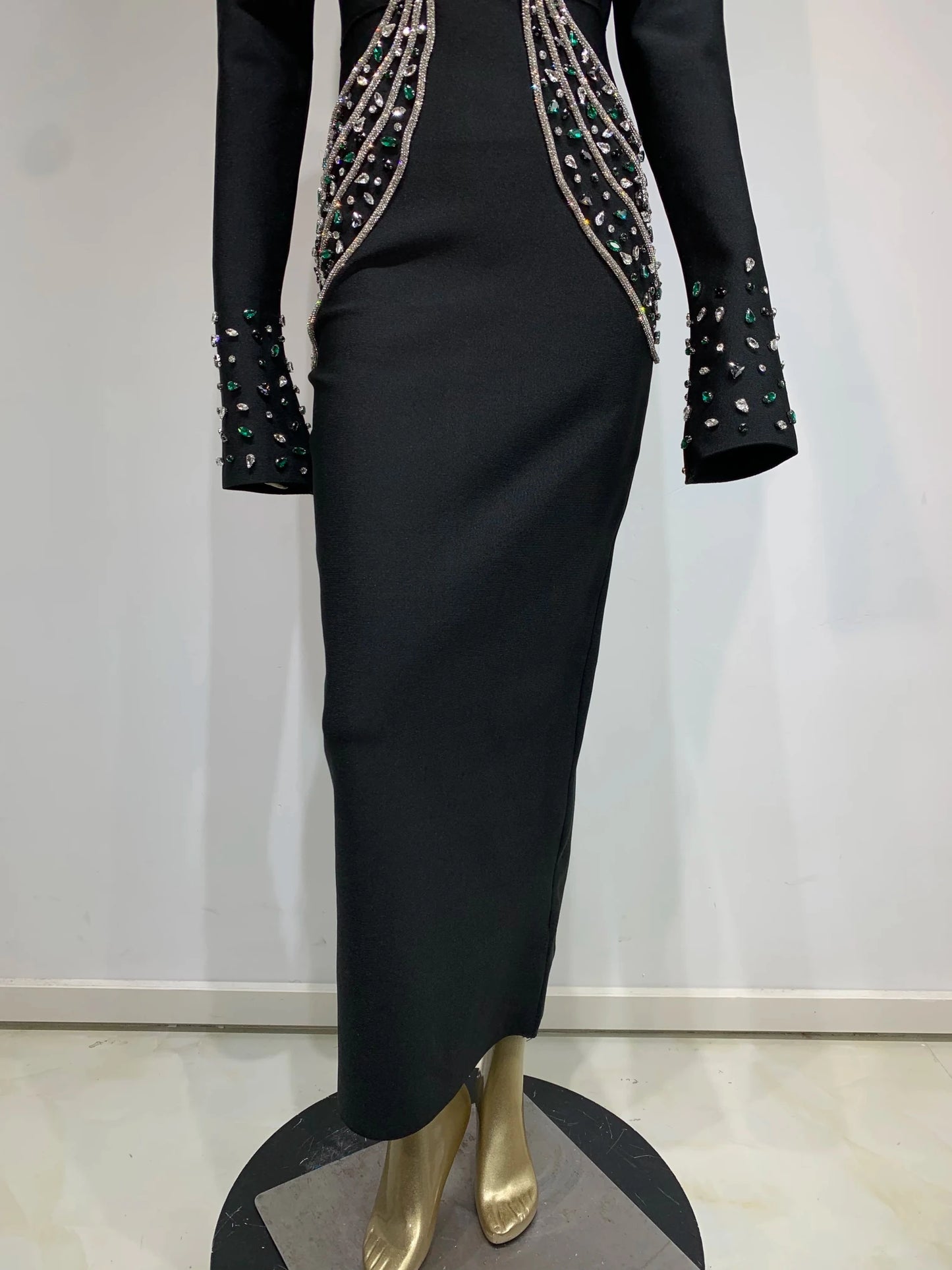 Women Celebrity Sexy Beading Crystal Diamonds Black White Maxi Long Bodycon Bandage Dress 2024 Elegant Evening Club Party Dress - MAGUSTA BEAUTY