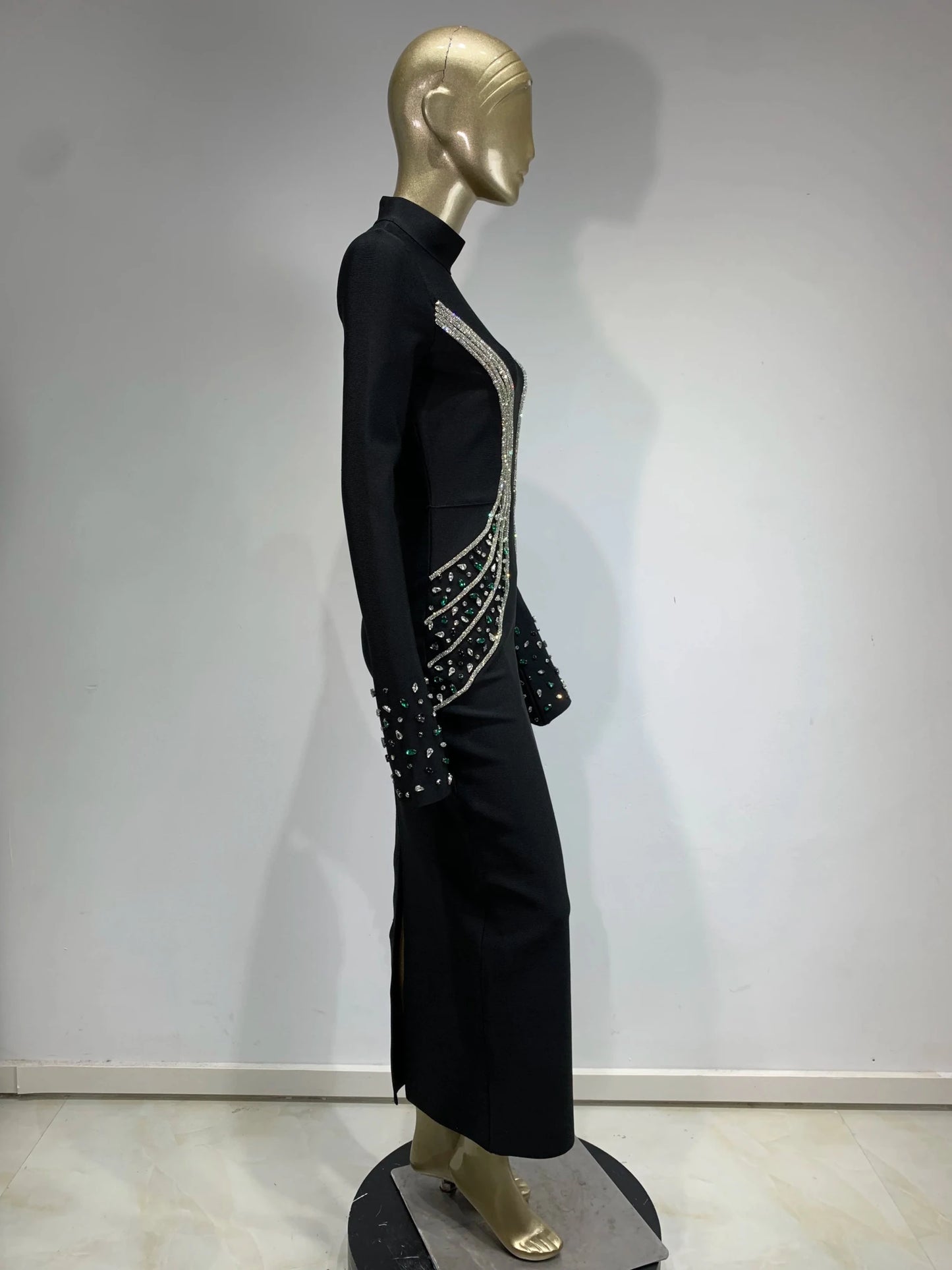 Women Celebrity Sexy Beading Crystal Diamonds Black White Maxi Long Bodycon Bandage Dress 2024 Elegant Evening Club Party Dress - MAGUSTA BEAUTY