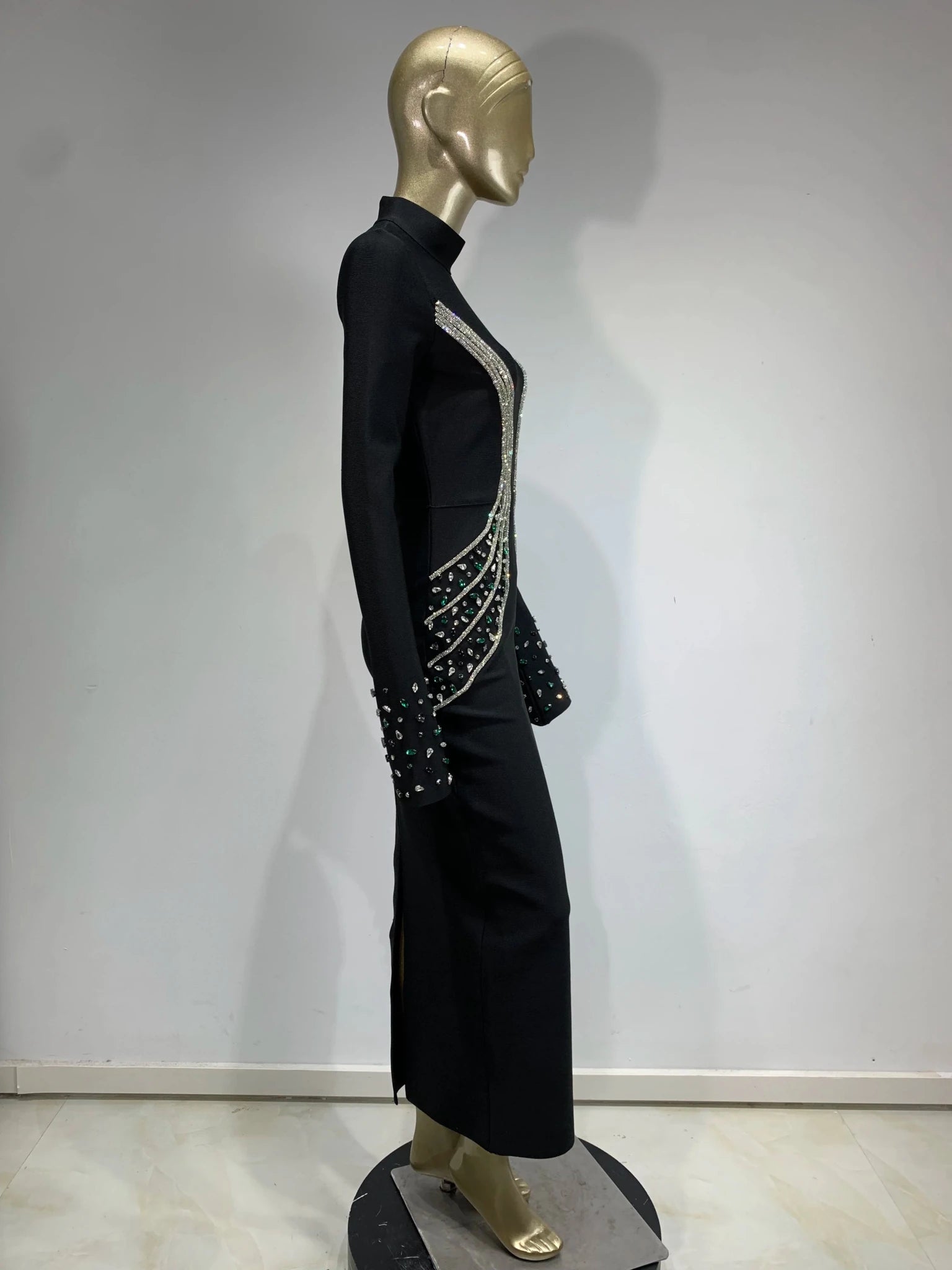 Women Celebrity Sexy Beading Crystal Diamonds Black White Maxi Long Bodycon Bandage Dress 2024 Elegant Evening Club Party Dress - MAGUSTA BEAUTY