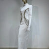 Women Celebrity Sexy Beading Crystal Diamonds Black White Maxi Long Bodycon Bandage Dress 2024 Elegant Evening Club Party Dress - MAGUSTA BEAUTY