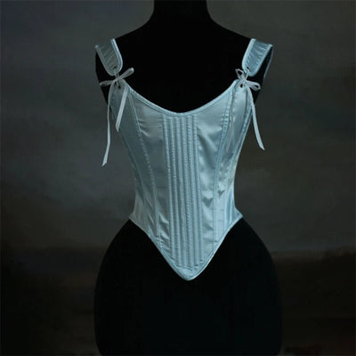 Women Corset Crops Camis Satin Shaping Bustier Tops Vintage Palace Bodices Tight Fitting Stage Costume Lace Up Boned Tube Tops - MAGUSTA BEAUTY