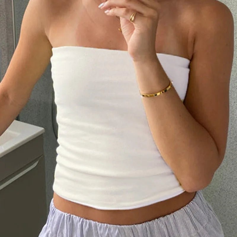 Women Cropped Tube Tops Strapless Off Shoulder Backless Short Tank Summer Party Club Striped/Solid Mini Vest 2024 New - MAGUSTA BEAUTY