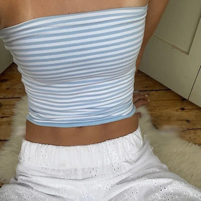 Women Cropped Tube Tops Strapless Off Shoulder Backless Short Tank Summer Party Club Striped/Solid Mini Vest 2024 New - MAGUSTA BEAUTY