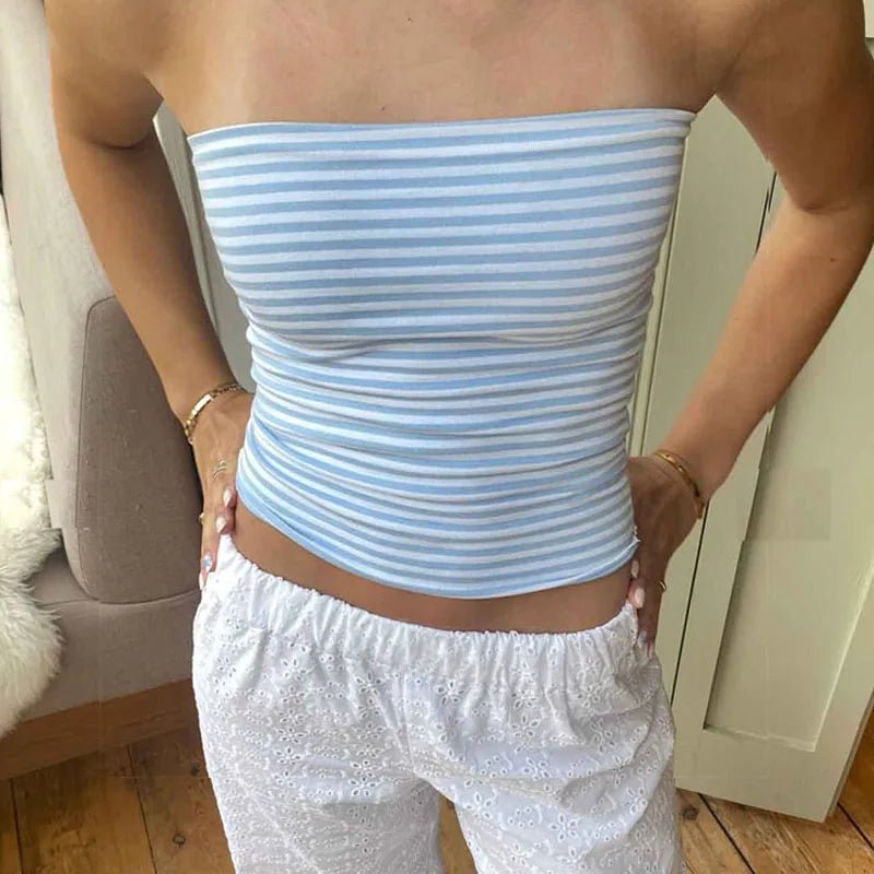 Women Cropped Tube Tops Strapless Off Shoulder Backless Short Tank Summer Party Club Striped/Solid Mini Vest 2024 New - MAGUSTA BEAUTY
