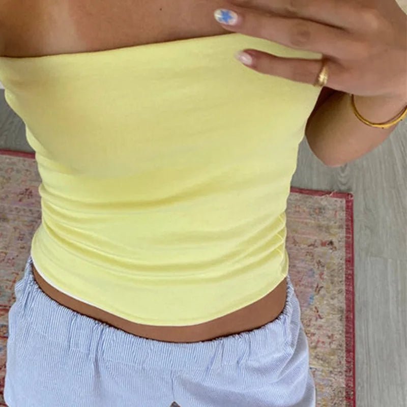 Women Cropped Tube Tops Strapless Off Shoulder Backless Short Tank Summer Party Club Striped/Solid Mini Vest 2024 New - MAGUSTA BEAUTY