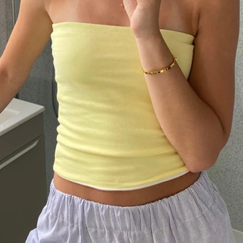 Women Cropped Tube Tops Strapless Off Shoulder Backless Short Tank Summer Party Club Striped/Solid Mini Vest 2024 New - MAGUSTA BEAUTY