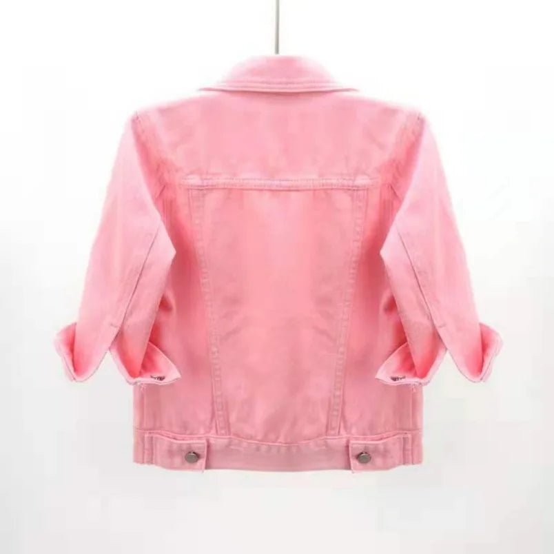 Women Denim Jacket Spring Autumn Short Coat Pink Jean Jackets Casual Tops Purple Yellow Purple Blue Loose Tops Lady Outerwear - MAGUSTA BEAUTY