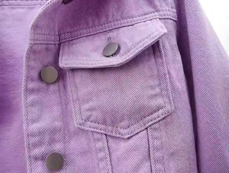 Women Denim Jacket Spring Autumn Short Coat Pink Jean Jackets Casual Tops Purple Yellow Purple Blue Loose Tops Lady Outerwear - MAGUSTA BEAUTY